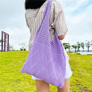 NEW Gorgeous Purple Cable Knit Tote Bag Purse 14.17*25.98in